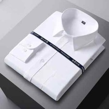 Men Formal Shirt Long Sleeve Business White Social Pocket OfficeWhite Shirt