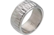 10mm Solid Men's Silver Titanium Patterned Band Ring Wedding - Hallmarked 