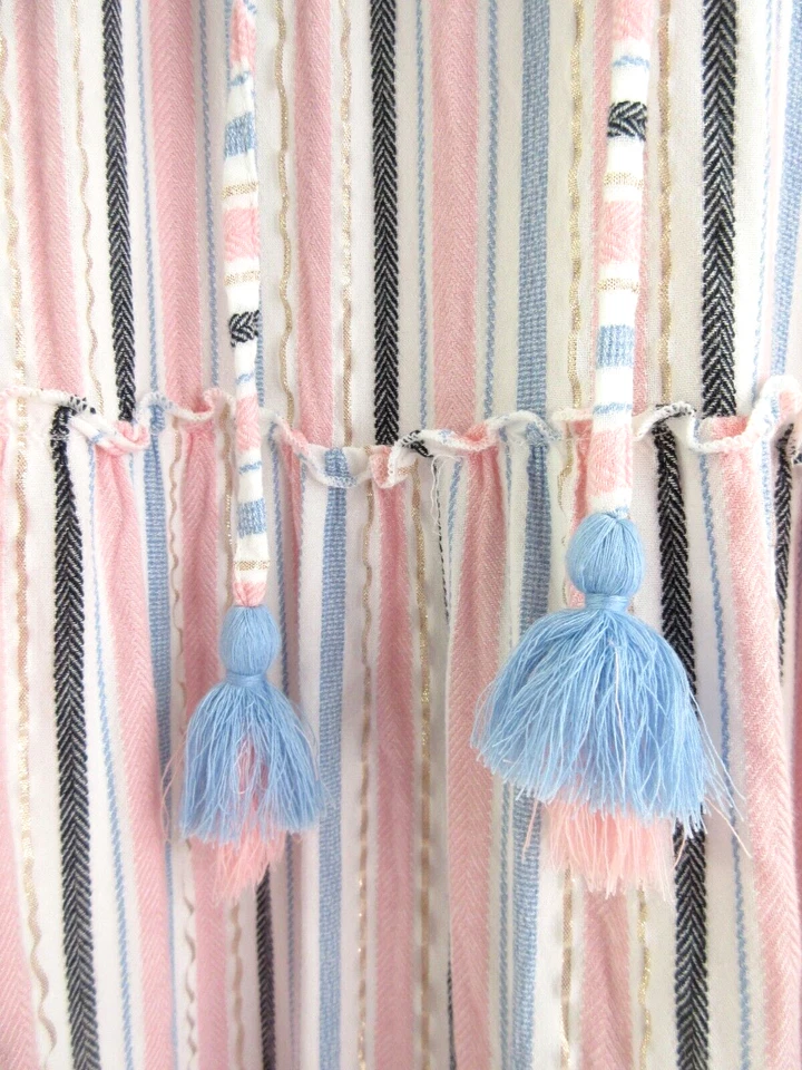 Vestido Blue Island Acampanado Mujer M Rosa Rayas Nivel Cottagecore Niveles Campesino Boho Foto 3 de 4