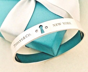Tiffany & Co Sterling Silver Lock Key Hole Diamonds Bangle ...