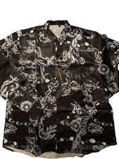 GS Bogosse Nightclub Shirt Print Button Long Sleeve Shirt Men XL Black Silver