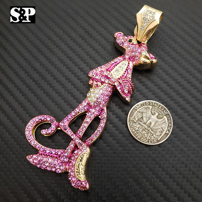ペンダント ‪‪♡⃜pink☆Panther♡⃜ HIP HOP ICED CUBIC ZIRCONIA GOLD PLATED PINK PANTHER LARGE BLING