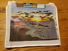 Vintage QP548 Brunswick Needlepoint Screen Stamped Canvas Sunset Scene Unused