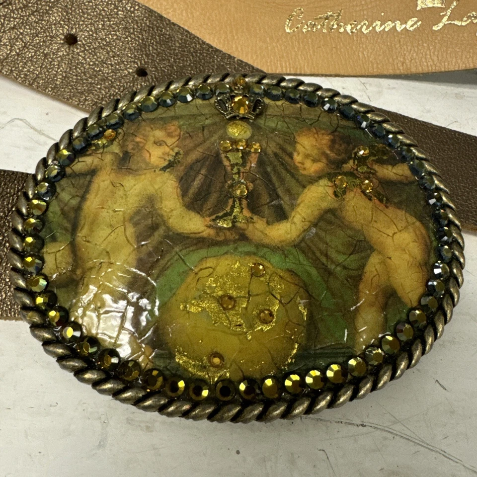 Women’s Inlaid Angels Rhinestone Gold PLeather Gold Buckle Med 30-34” Adjusts - Image 3 of 4