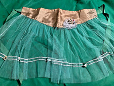 Vintage Mid Century Green Silver Tulle Christmas Apron with Bells  Berries
