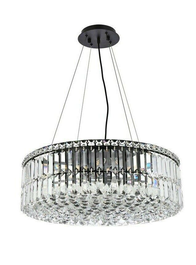Crystal Chandelier Black Foyer Dining Room Kitchen Island 12 Light Fixture 24"