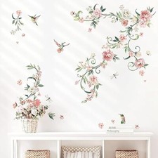 Peony Flower Wall Decals Pink Blossom Birds Wall Stickers Living Room Bedroom