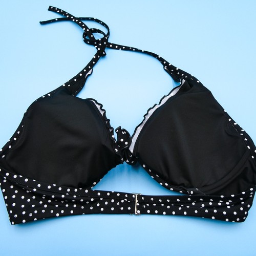 Victorias Secret Black Polka Dot Triangle Padded 38C Plunge Bikini Top Swimsuit - Picture 6 of 7