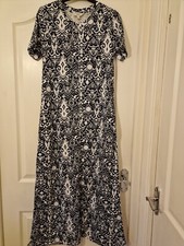 M&S Cotton Maxi Dress Size 8 Black White Printed