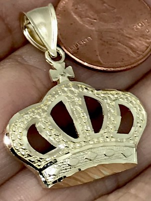 Gold 10k Krone König Anhänger gelb Nugget Charm Halskette massiv Hip Hop 1,25''