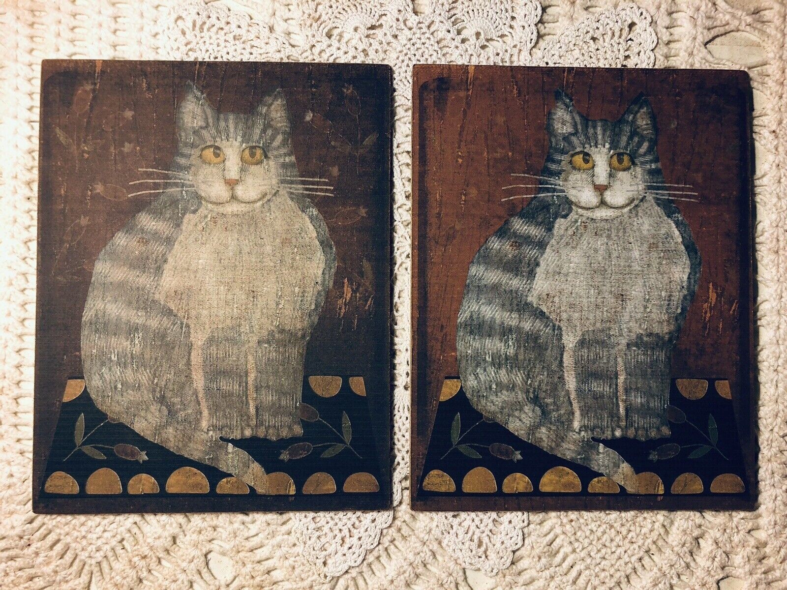 Primitive Folk Art Handcrafted Plaque / Sign, Cross Eyed Cat #2