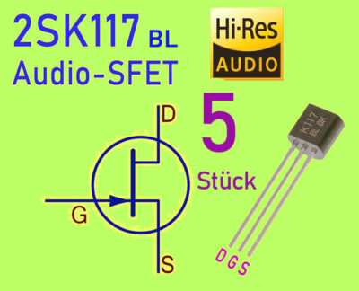 5 pcs  2SK117 -BL  N-Channel Audio  JFET 50V / max. 14mA TO-92  Letter from DE