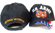 U.S. ARMY VIETNAM VETERAN MILITARY HAT CAP BLACK WITH EAGLE AND FLAG