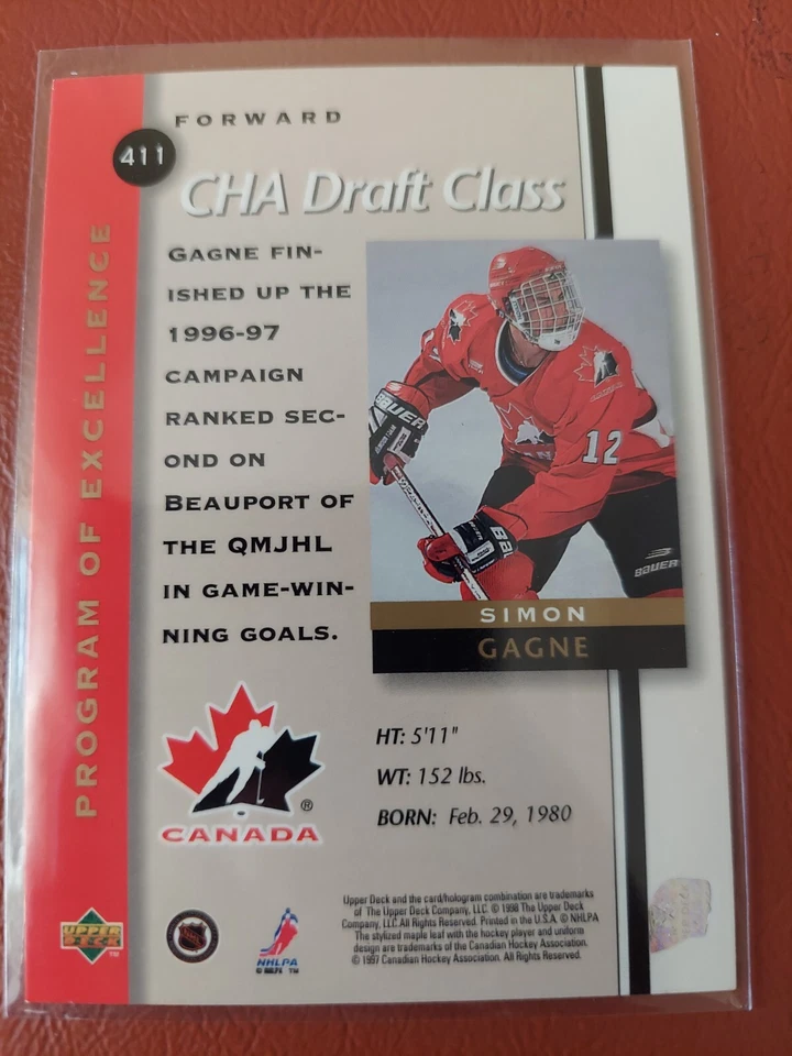 1997-98 Upper Deck #411 Simon Gagne RC Hockey Rookie Card Flyers Kings Lightning - Image 2 of 2