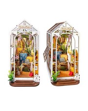Rolife Book Nook Kit Wooden Bookcase 9.5" Garden House Miniature Kit with LED...