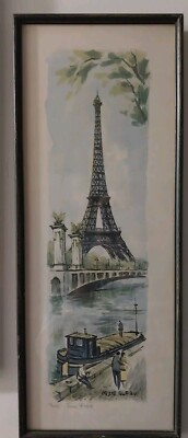 VINTAGE RAFAEL ORTIZ ALFAU, TOUR EIFFEL FRAMED PRINT,LITHOGRPH