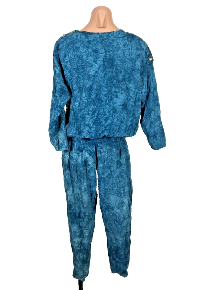 Винтажный 1980-х годов Детский комбинезон брюки костюм галстук краситель кнопка цельный комбинезон L/XL блестки - Изображение 2 из 4