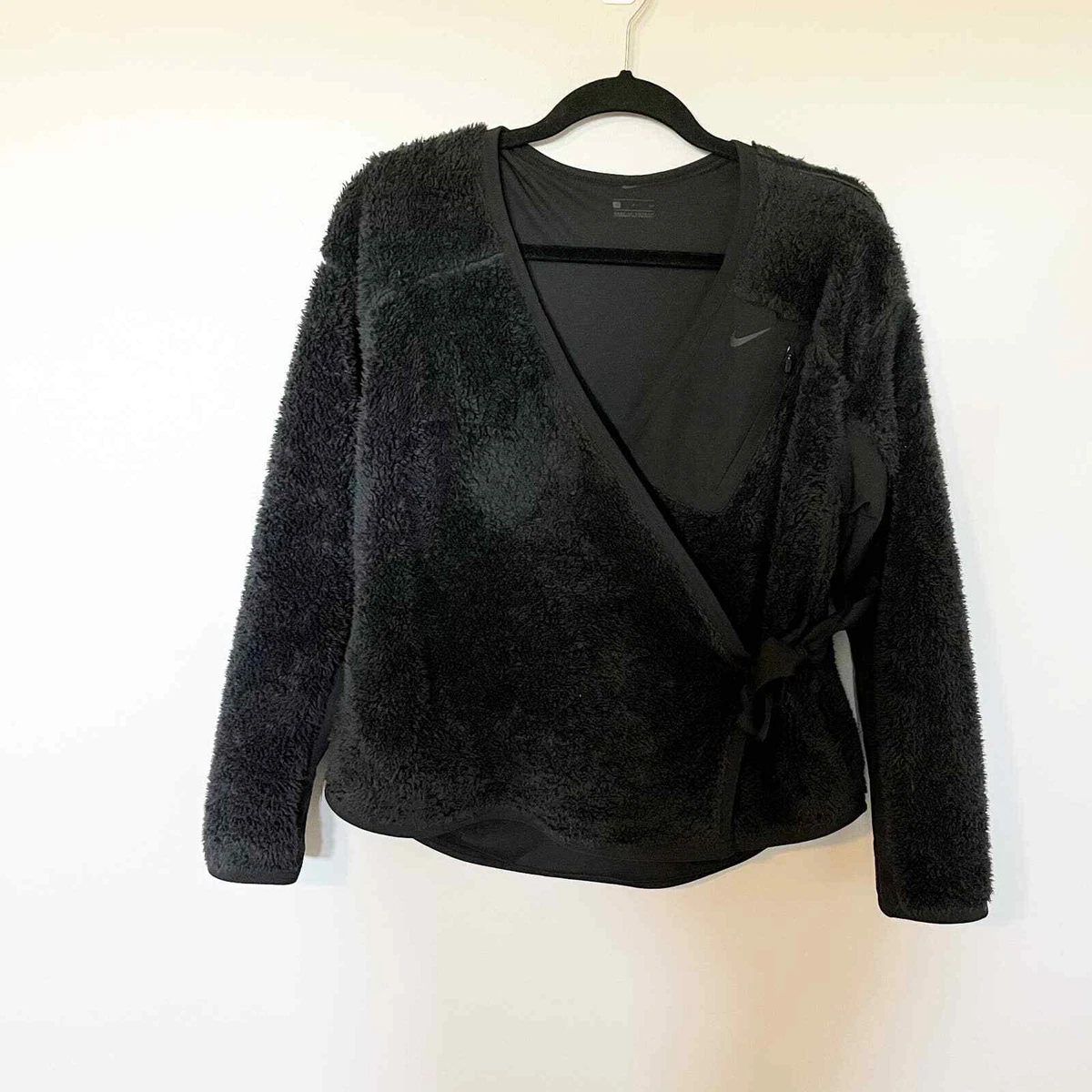 Nike Sherpa wrap sweater jacket black women s size small