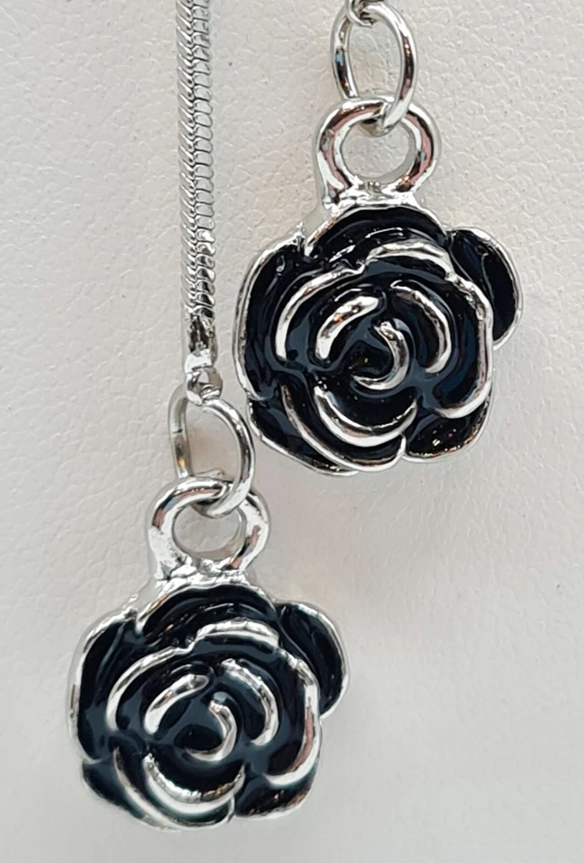 Collar Bolo Extra Largo Plata Rosa Negra 2.5" Acero Inoxidable 25-30" Regalo Foto 3 de 4