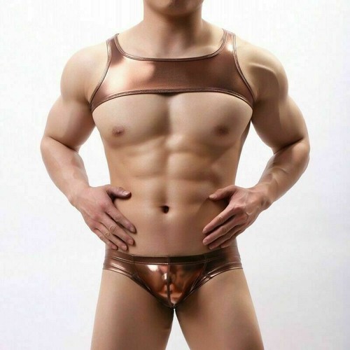 Männer Sexy Weste Mini Unterwäsche Lackleder Bühne Auftritt Clubwear Mode Anzüge - Bild 13 von 16