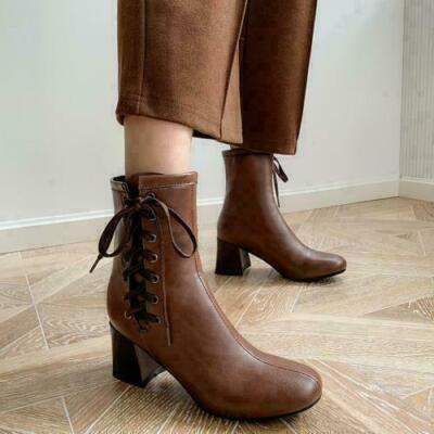 knee length dresses for ladies Fashion Ladies Boots of Genuine Leather / Short Women's Ankle Boots with Lace Up main image 1