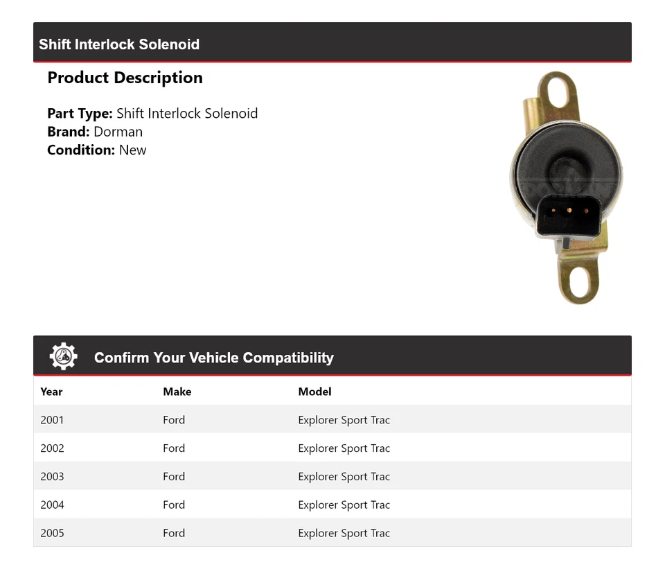 Соленоид блокировки переключения передач для Ford Explorer Sport Trac Dorman 2001-2005 годов выпуска 2002 2003 годов выпуска - Изображение 2 из 4