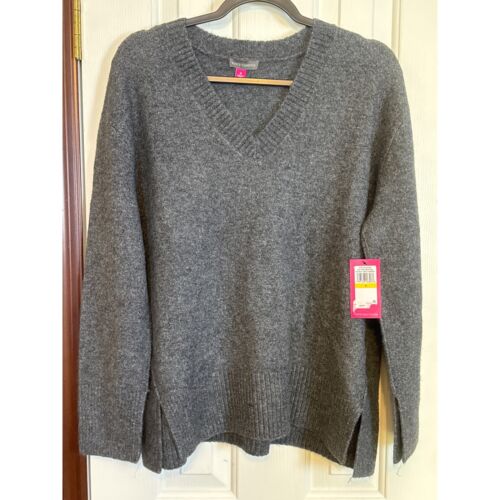 Vince Camuto V-Neck Sweater Pullover Knit Long Sleeve Gray Heather Size M