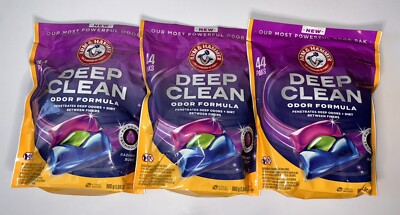 ARM & HAMMER Deep Clean Odor Formula Laundry Detergent Power Paks 44 ct Lot Of 3