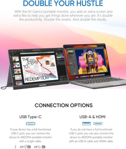 1080P FHD IPS Portable Monitor 15.6"Screen + Smart Magnetic Foldable Cover Stand - Picture 5 of 13