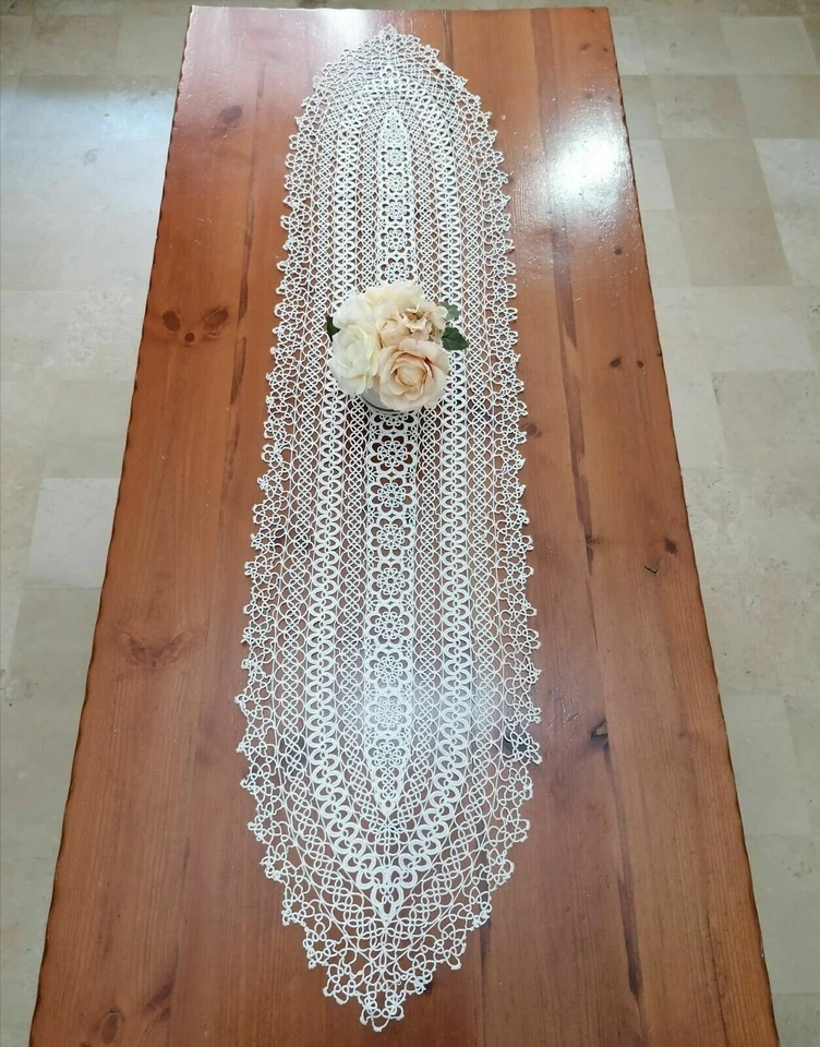 Spettacolare Runner / Corsia Ricamo chiacchierino a mano 43x174cm