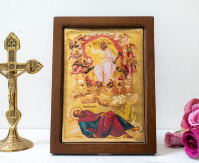 Premium Christian Holy Icon of the Saint John , The Vision. amazing detail.