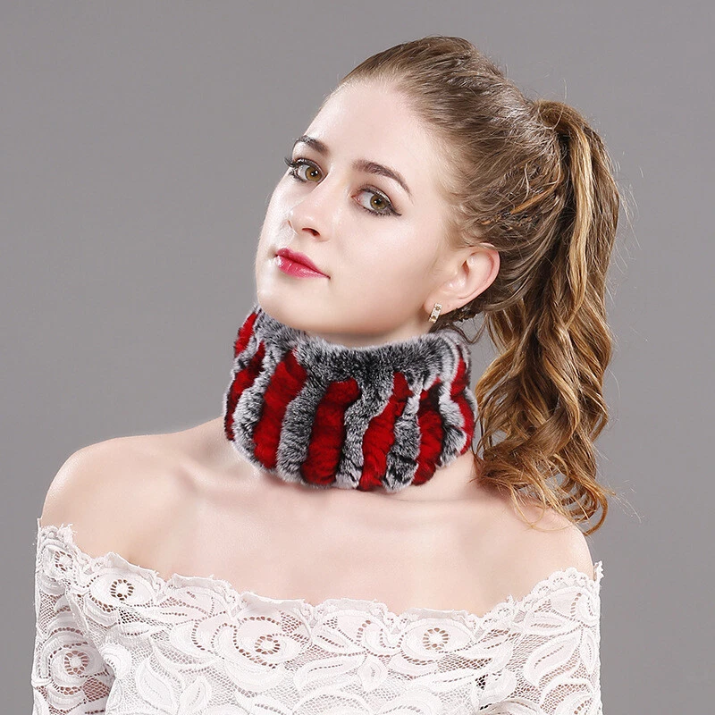 Зимний мех шарф повязки на голову леди реальный Rex кролика бесконечный змеи капот высокой эластичной - Изображение 3 из 4