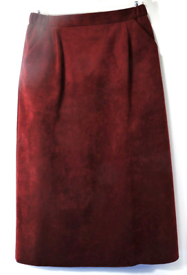 Olde Hide House ULTRASUEDE Burgundy Skirt, slash pockets, Sz 10, Midi 26'' waist