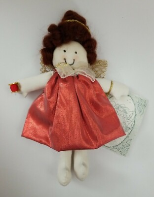 Vintage Handmade Cloth Doll Angel Holding Spool of red thread