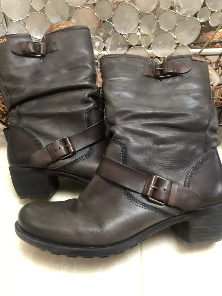 Pikolinos Le Mans biker boots gray/brown leather EU 40 US women’s  EUC!