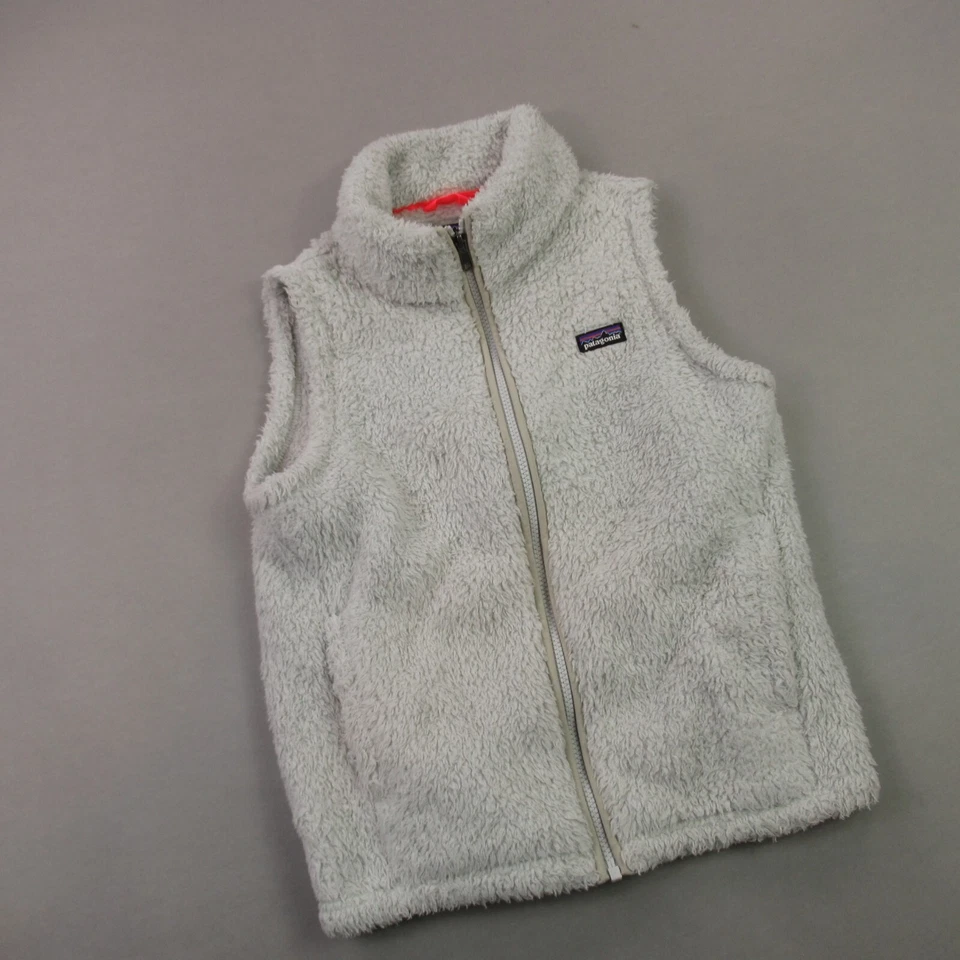 Jaqueta Patagonia Meninas XL Sem Manga Zíper Completo Leve Bolsos de Lã Branca - Imagem 2 de 4