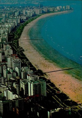 Brasilcolor Postcard Santos SP Panoramic View of the Beach Brazil Unposted