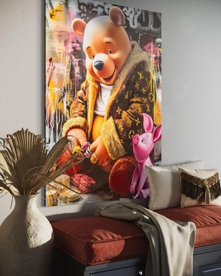 Leinwand Bild Winnie Pooh Wandbild Cartoon Pop Art Bär Abstrakt Bunt Ferkel