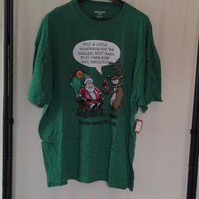 Mens Christmas Graphic Tee Green 3XL Crew Nec...