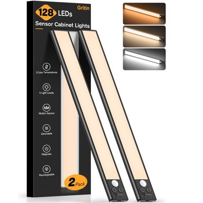 14.7inch Under Cabinet Lighting Rechargeable 2 Pack- 3 Color Temps&5 Level Br...