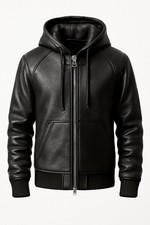 Men's Hoodie RAF Black Premium Leather Handmade Genuine Sheepskin Jacket US Navy