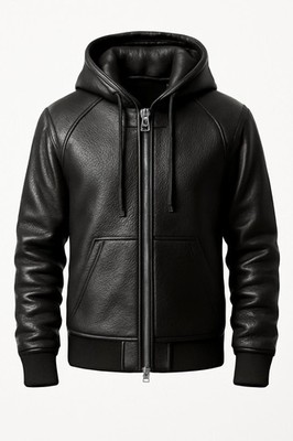 Men's Hoodie RAF Black Premium Leather Handmade Genuine Sheepskin Jacket US Navy