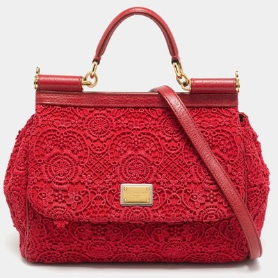 Dolce Gabbana Miss Sicily Medium Red Floral Crochet Canvas Top