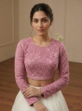 Women's Cotton Lycra Blend Round Neck Blouse Indian Bollywood Readymade Choli