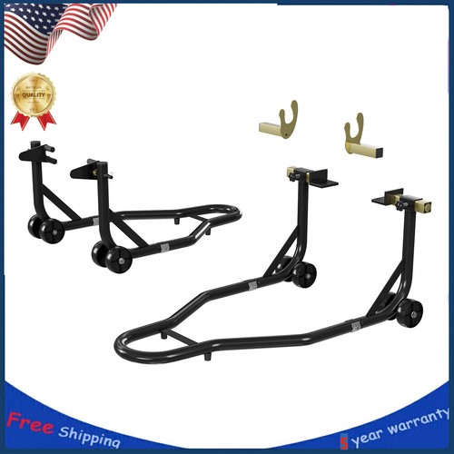 900Lbs Capacity Heavy Duty Motorcycle Stand Lift Front & Rear Combo Stands Set