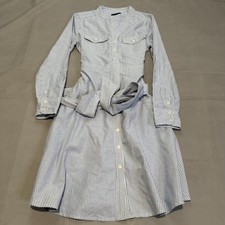 J.Crew Blue White Stripe Oxford Cotton Button Down Belt Shirt Dress Women-4-6935