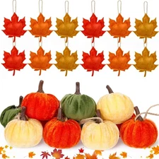 Janinka 20 Pcs Velvet Fall Tree Decoration Thanksgiving Pumpkin Maple Leaf Hangi