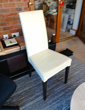 Set of 3 White Upholstered High Back Dining Chairs, Padded Seat, Black Legs