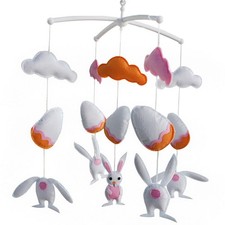 Baby Girls Infant Music Crib Cot Mobile Pink Bunny Eggs Clouds Shower Gift
