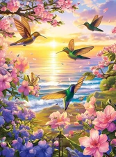 Diamond Painting Kits for Adults, Hummingbird Beach Flower 5D DIY Diamond Art Ki
